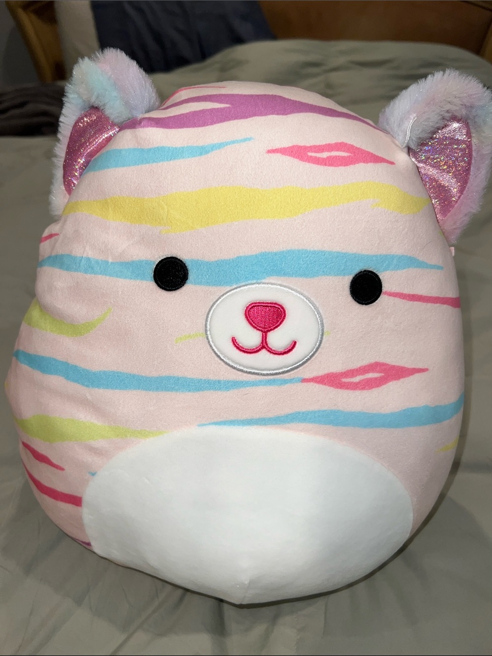 Squishmallows Pastel Rainbow Striped Bear Plush - Pink, Blue, Yellow